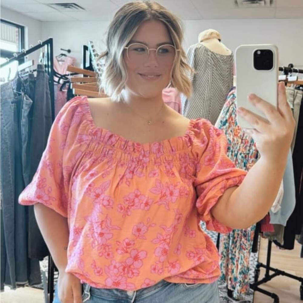 Oddy Pink & Peach Floral Off The Shoulder Ruffle Blouse - Picture 3 of 8